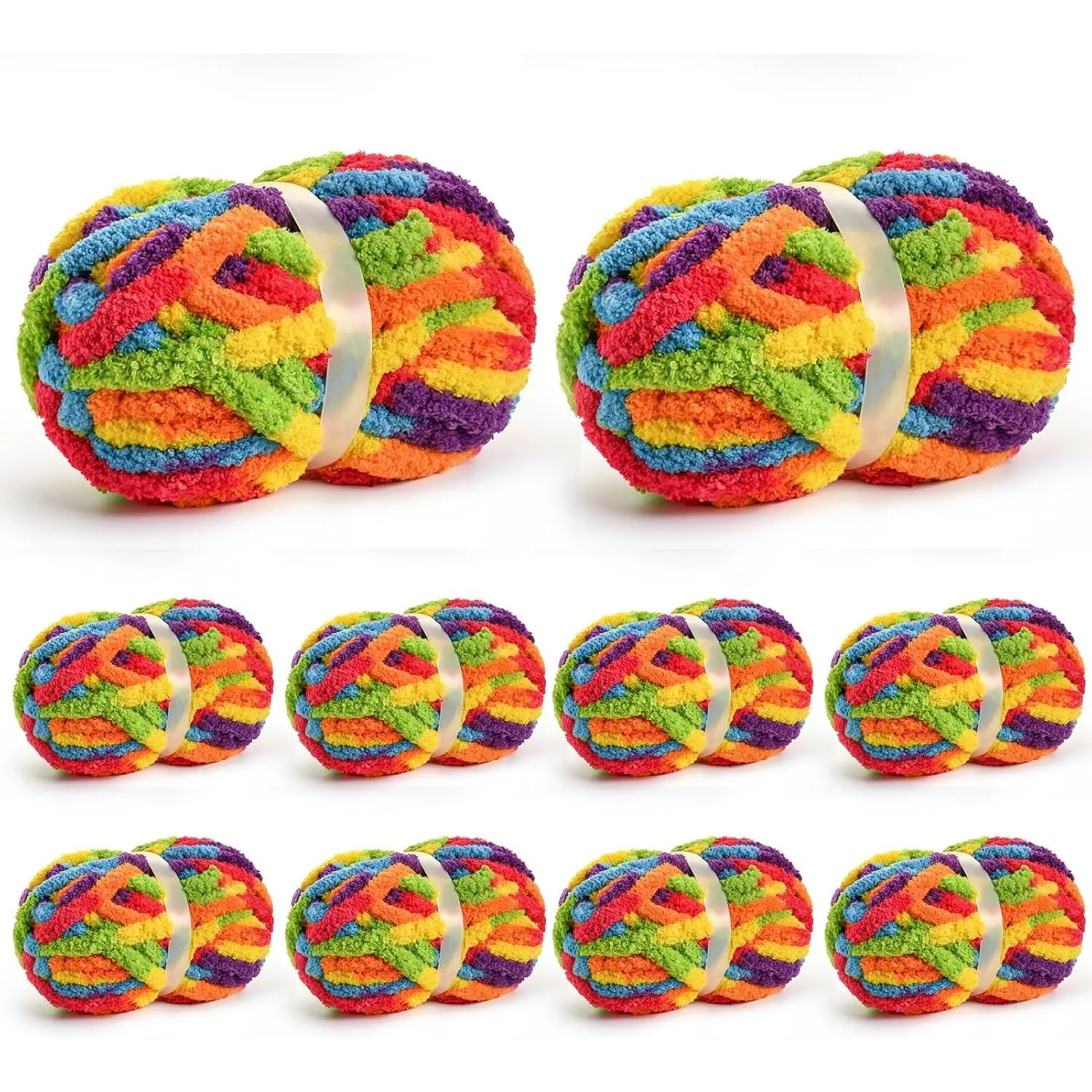 10 Pack  Chunky Yarn for Hand Knitting,  Chunky Chenille Yarn for Crocheting, Variegated Chunky Knit  Blanket Yarn, 240 yds /70.5 oz Super Bulky Yarn(Rainbow)