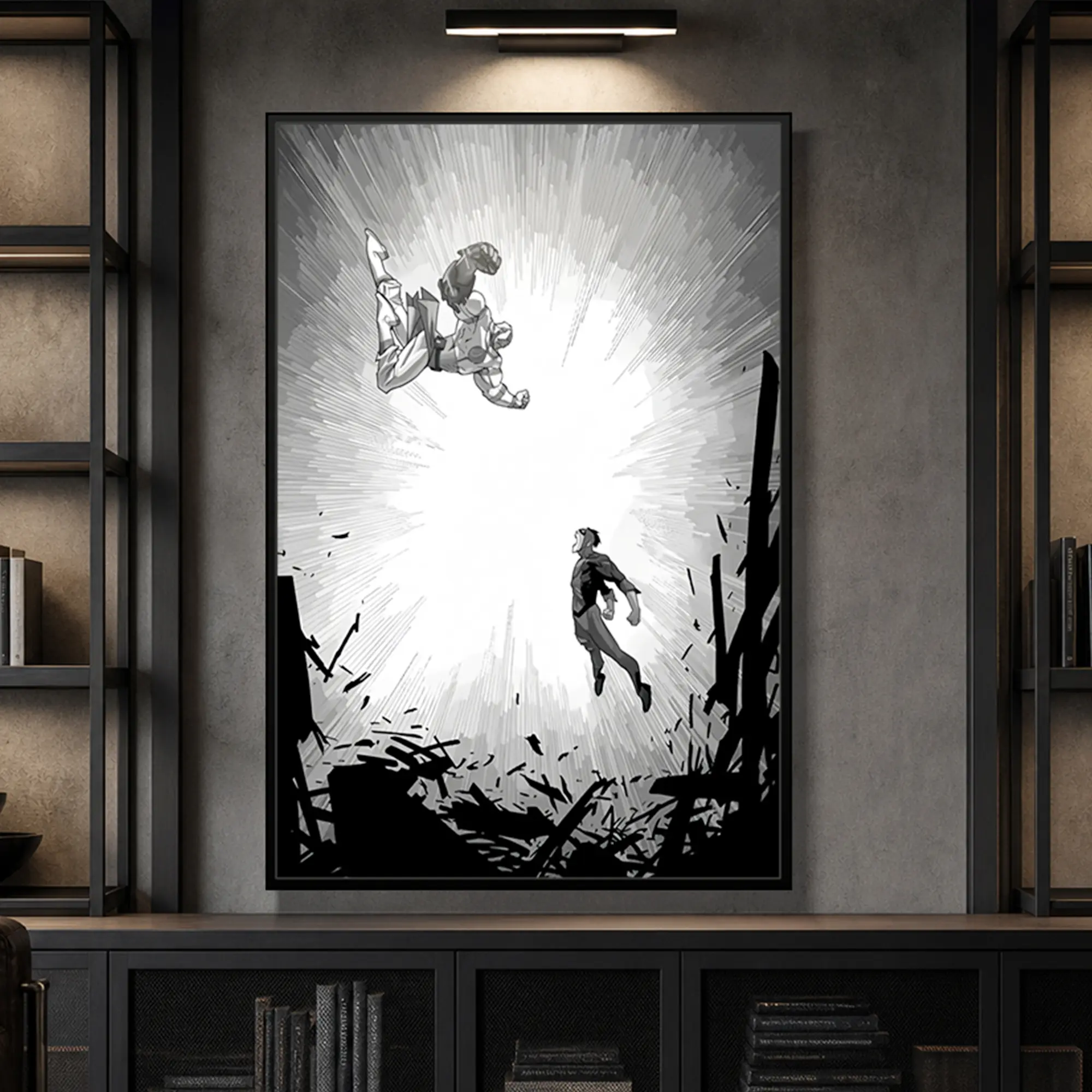 1 Piece/Set Canvas Artwork Painting Print Poster, Classic Comic Book Art, Superhero Fight Scene, Heroic Theme, Wall Decoration, Decorative Wall Art, A Gift For Comic Book Enthusiasts, Ideal For Bedroom, Living Room,Pop Art, Retro Comic, Action Scene