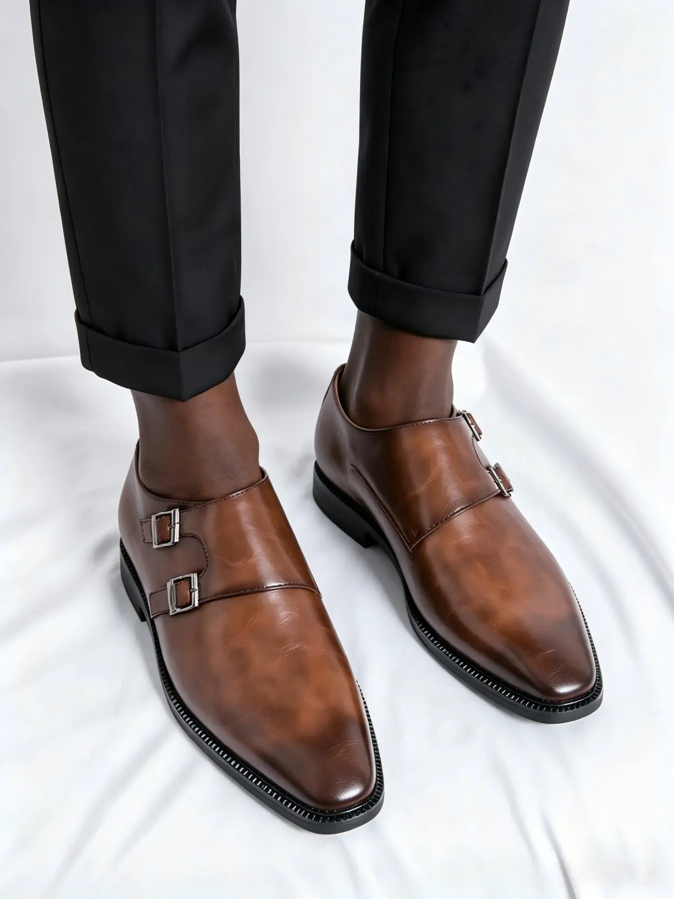 Men's Double Buckle Monk Shoes, Retro Matte Formal Leather Shoes, Comfortable Breathable Business Office Shoes, Office Work Footwear, Non-Slip Sole For Wedding, Party And Daily Wear