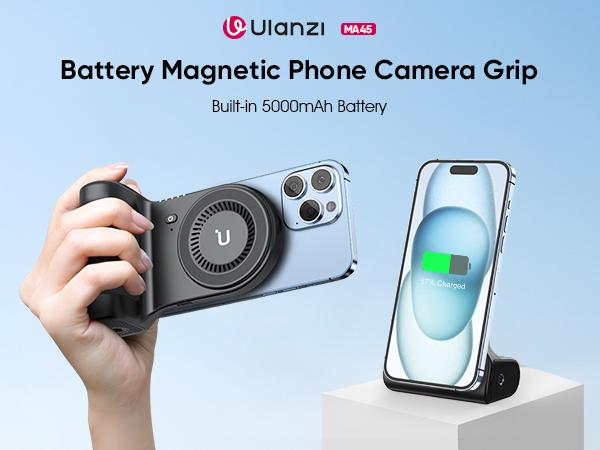 ​Ulanzi MA45 Magnetic Wireless Power Grip Mini Power Bank Grip for iPhone 16 15 14 13 Pro Pro Max Vertical&Horizontal Shooting