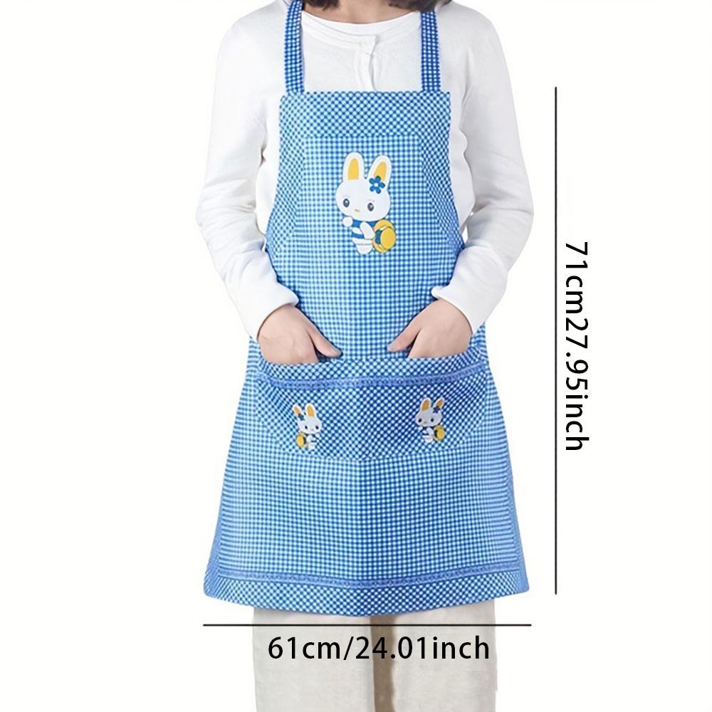 Cute Bunny Plaid Kitchen Apron, Soft Peach Velvet Fabric, Stylish & Durable Design, Perfect Gift for Cooking Enthusiasts