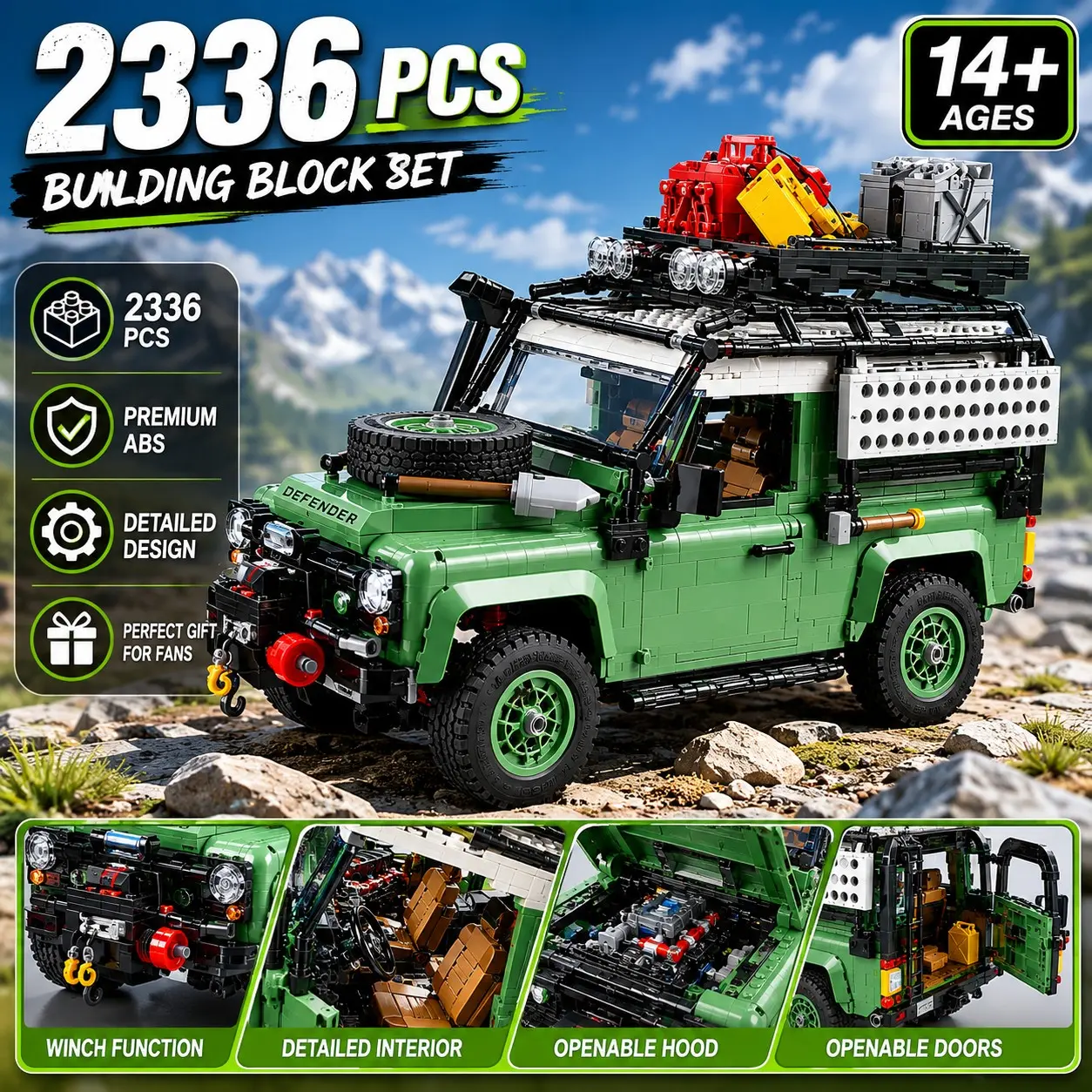 Classic Off-Road Vehicle Building Block Set Collectible Building Blocks 2336PCS Model Car Kit Collectible Car Model for Adults 14+