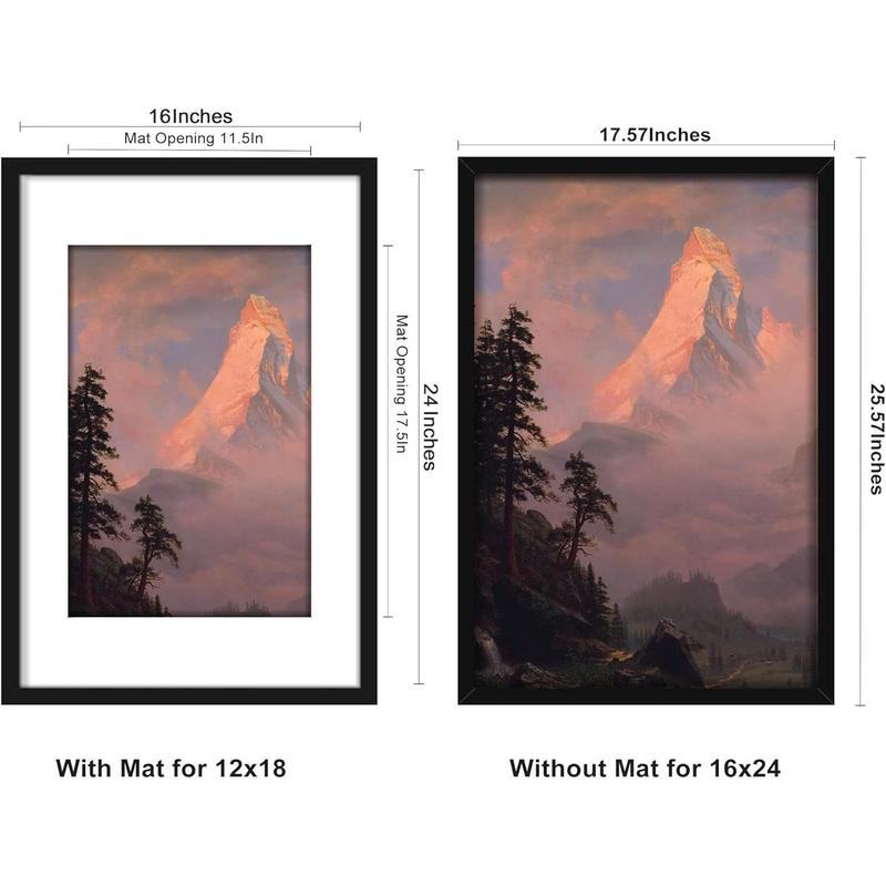 16x24 Frame Set of 3, Display Pictures 12x18 with Mat or 16 x 24 Without Mat, Poster Frames for Vertical & Horizontal Wall Hanging Display, Black