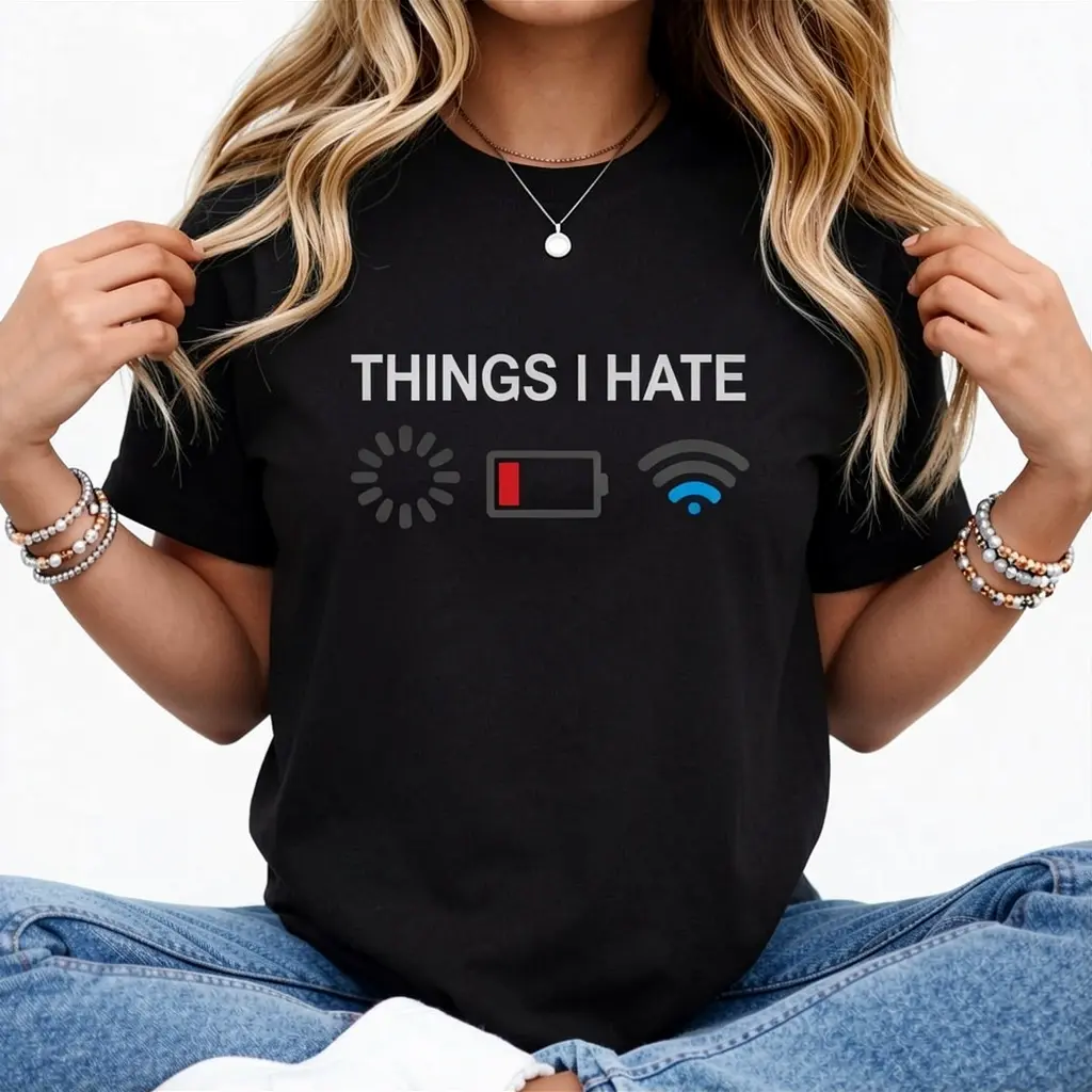 Women's 100% Cotton Short-Sleeve Casual Distressed Streetwear Top, Funny Things I Hate Programmer Gamer Nerd Streaming T-Shirt