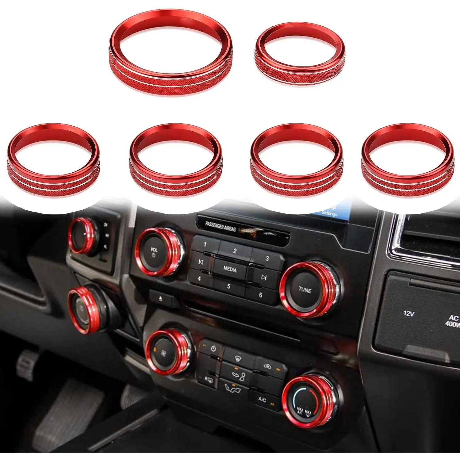 Knob Cover for F150 AC Climate Control Switch/Trailer/4WD/VOL/Tune Button Interior Center Console Trim Accessories Compatible with Ford F150 XLT 2016 2017 2018 2019 (Dark Red 6 Pcs)