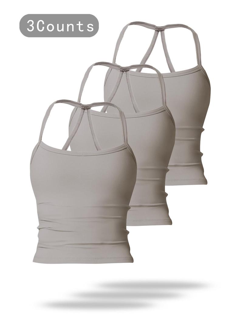 Women's Solid Backless Sports Cami Top, Quick Drying Breathable, Ladies' Sportswear Gym Clothes for Indoor Outdoor Wear, Workout Tops, Hollow Back Activewear