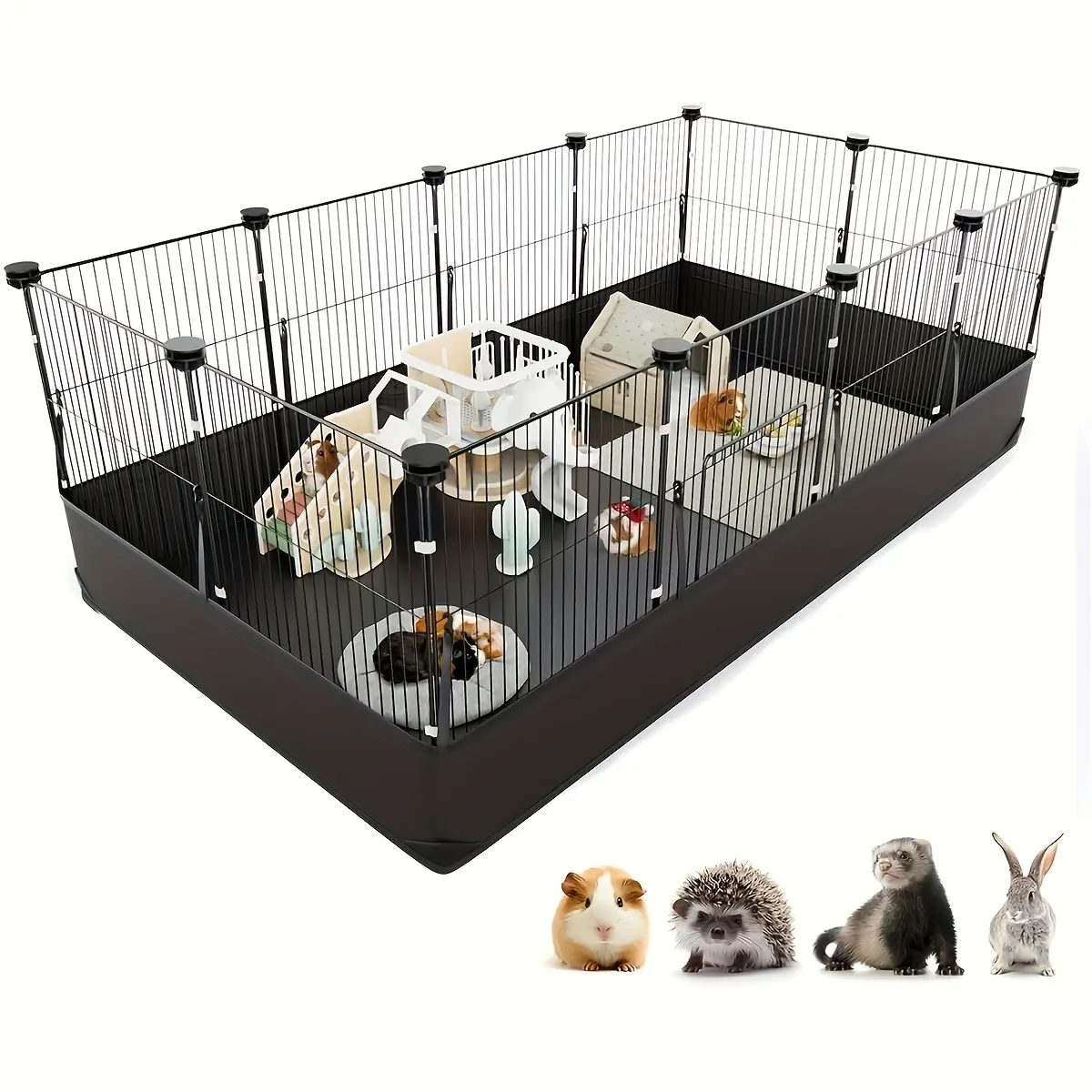 Large C&C Modular Small Animal Cage Enclosure with Waterproof PVC Base & Quick Release Hooks, Triple Fixed Indoor Playpen for Guinea Pigs, Rabbits, Ferrets, Hedgehogs, Guinea Pig Cages, 121.92L×60.96W×40.64H CM