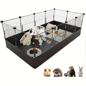 Large C&C Modular Small Animal Cage Enclosure with Waterproof PVC Base & Quick Release Hooks, Triple Fixed Indoor Playpen for Guinea Pigs, Rabbits, Ferrets, Hedgehogs, 121.92L×60.96W×40.64H CM