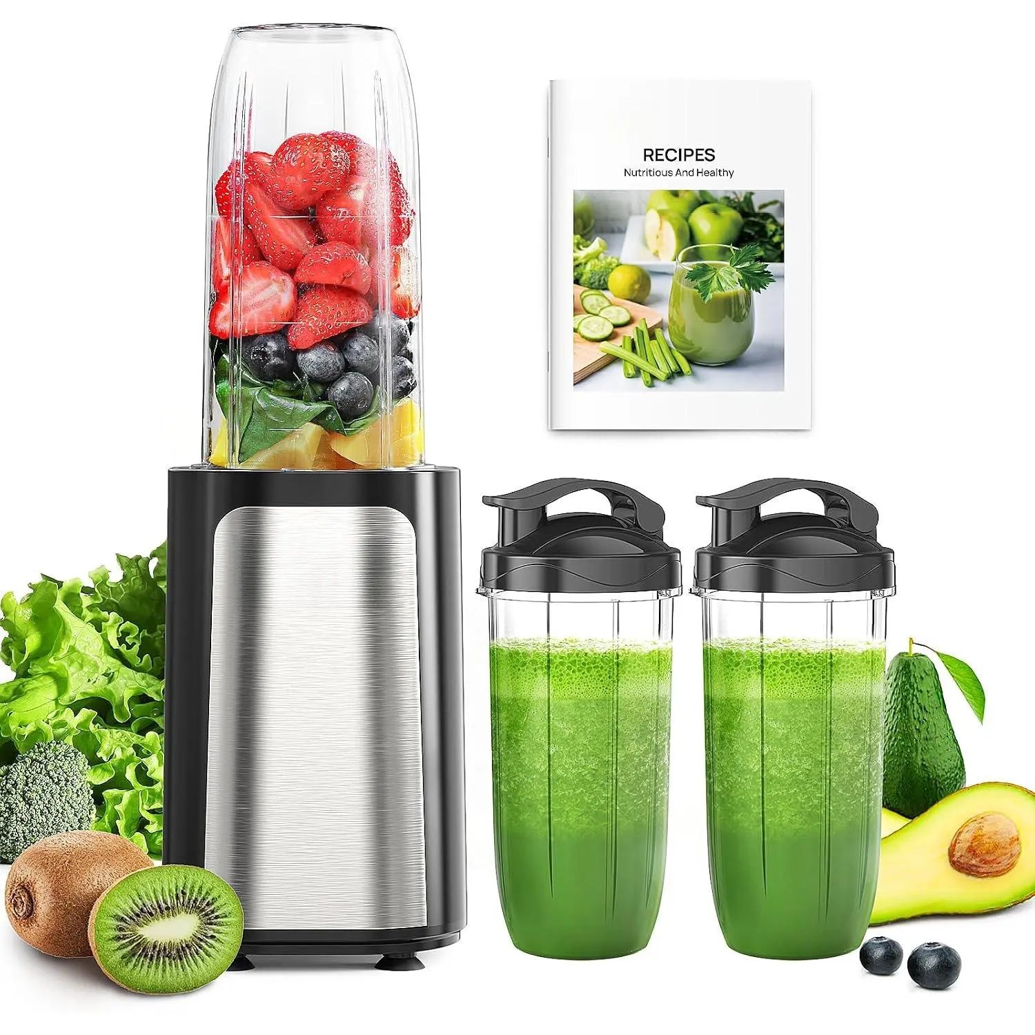 Blender for Smoothies, 14 count Personal Blender for Shake and Smoothies for Kitchen with 3 Portable Cups (1x24oz & 2X17oz), Single Serve Smoothie Maker, Nutritious Recipe