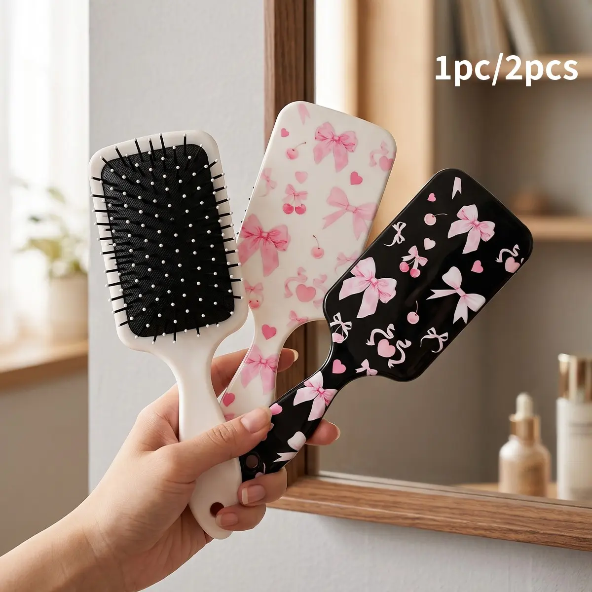 Butterfly Knot Cherry Massage Comb, Simple Sweet Style, Hair Styling Brush for Women, Home School Use, Gift Idea, Comb Design