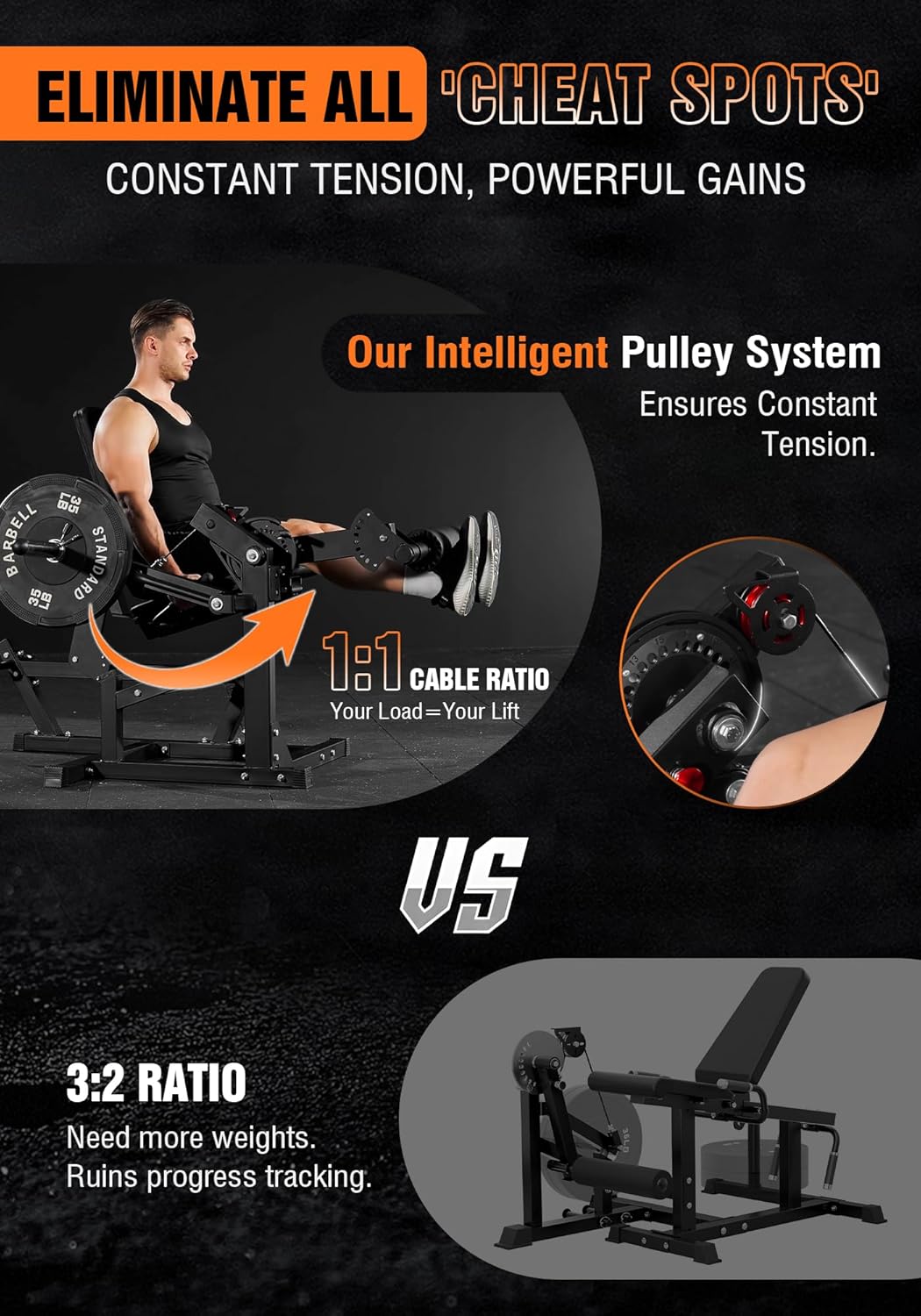 Leg Extension and Curl Machine, Adjustable Leg Curl Machine, Seated Leg Extension and Lying Curl Machine for Home Gym, Leg Workout Equipment with Cable System