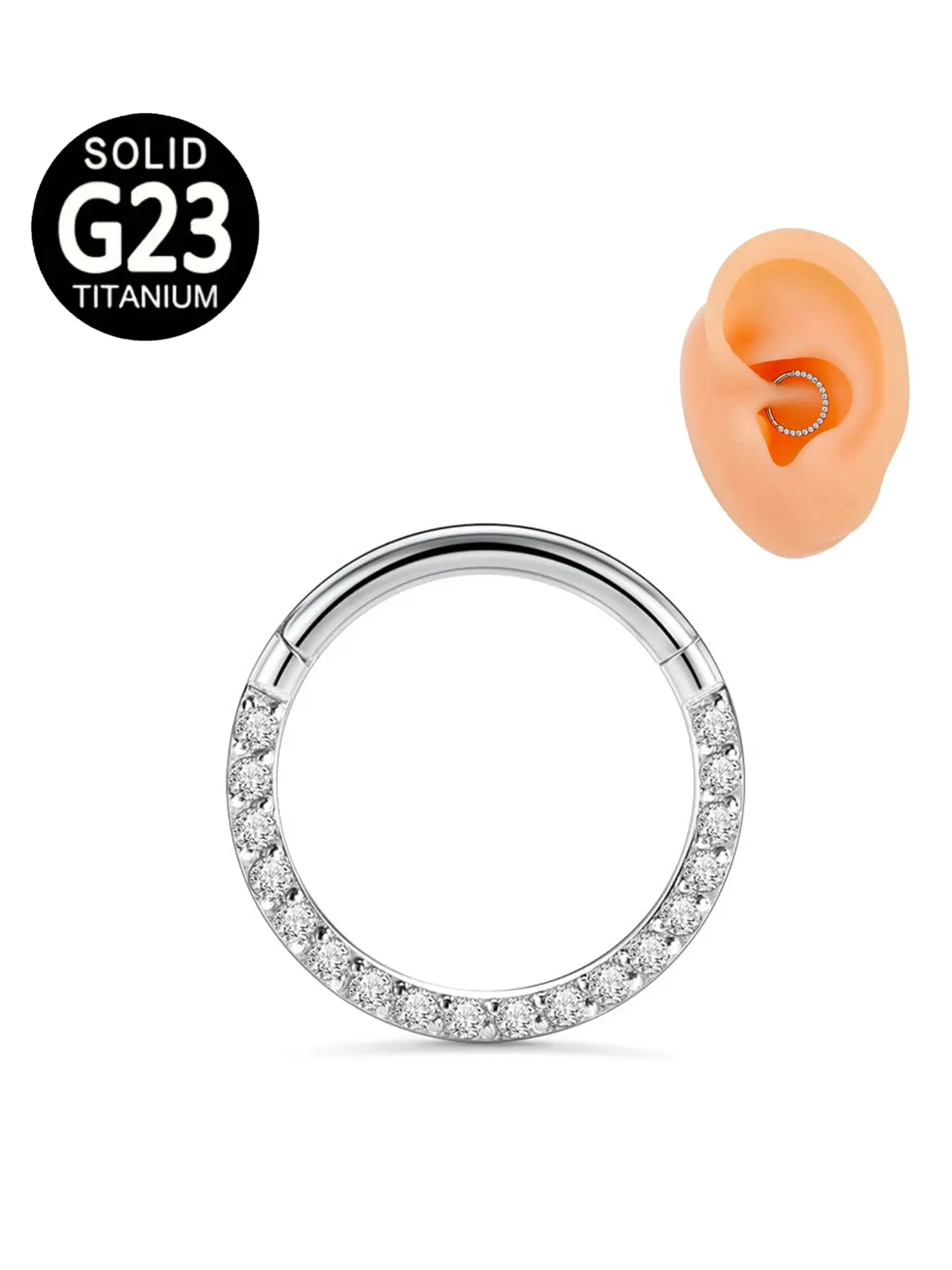 1 Pc G23 Titanium Hinged Segment Ring CZ Paved Clicker Hoop for Septum Nose Tragus Helix & Cartilage Piercings For Women And Men