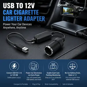 USB Cigarette Lighter Adapter 12V to 5V 2.1A Dual USB Car Charger Fast Charging 8W Power Converter for Phone Tablet in Vehicle