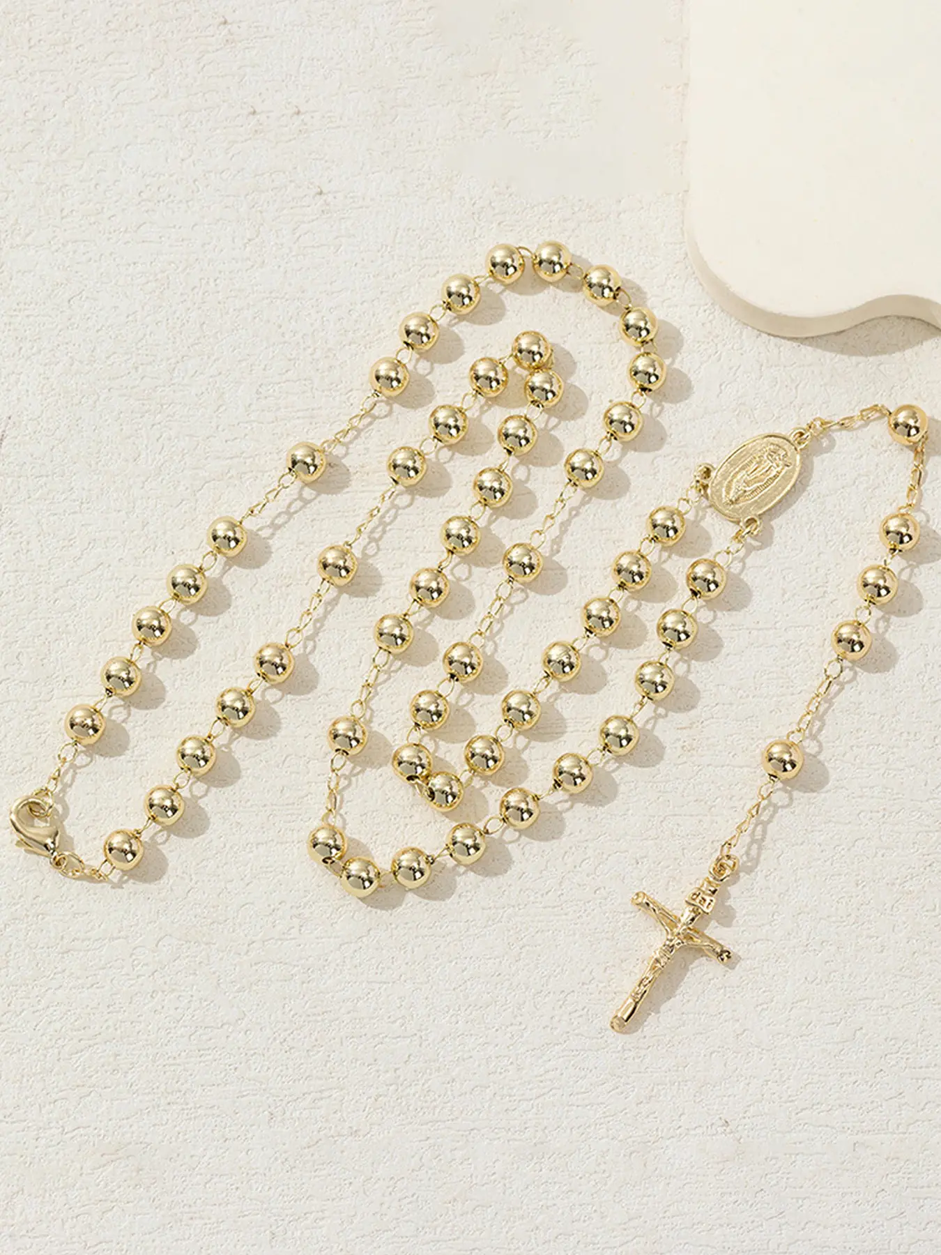 Virgin Mary Cross Beaded Pendant Necklace, Long Chain Fashion Jewelry for Men and Women, Casual Daily Wear Accessory