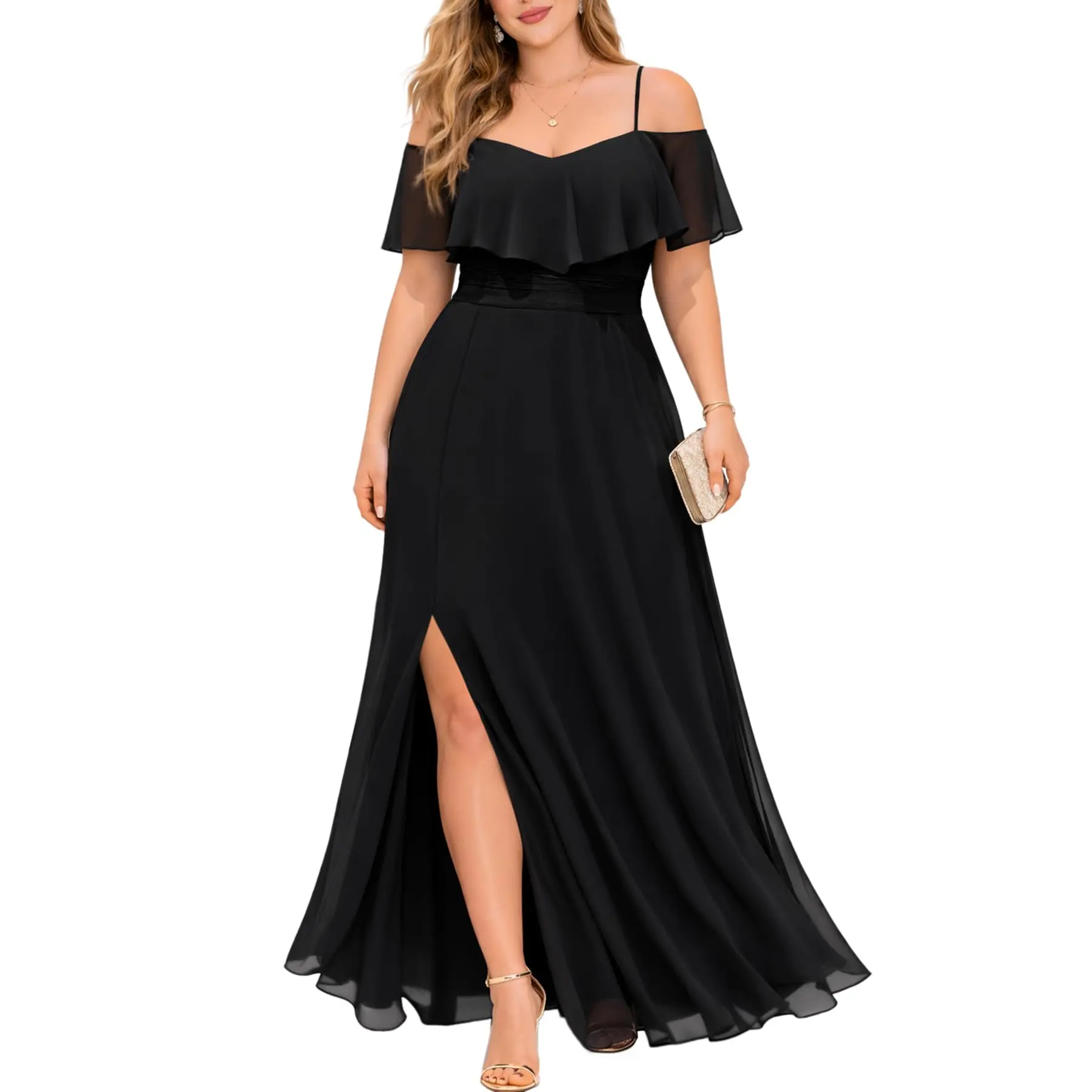 Pinup Fashion Women's Plus Size Polyester Fabric Formal Gowns - Off-the-Shoulder Wedding Guest Formal Wear Dresses for Bridal Showers, Summer Vibes SwimWeek