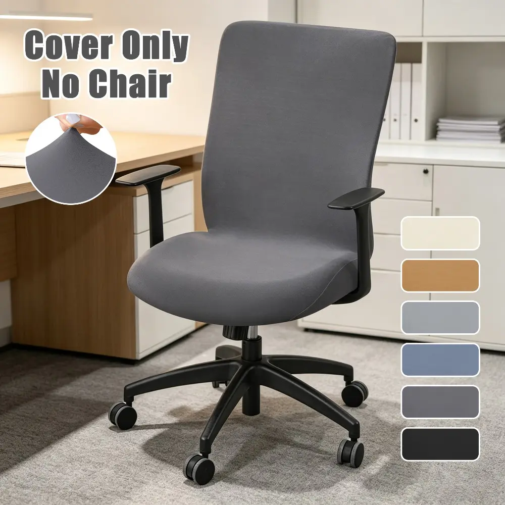 1PC High Elastic Spandex Office Armchair Cover Solid Color Dustproof Fully Wrapped Computer Chair Cover Non-slip Removable Office Home Swivel Chair Cover Washable Chair Cover