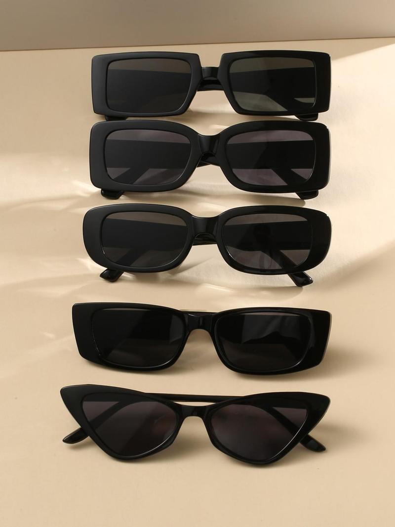 5 Pairs Simple Sunglasses for Everyday Use, All Seasons Cat Eye / Square Frame Fashion Sunglasses, Travel Accessories