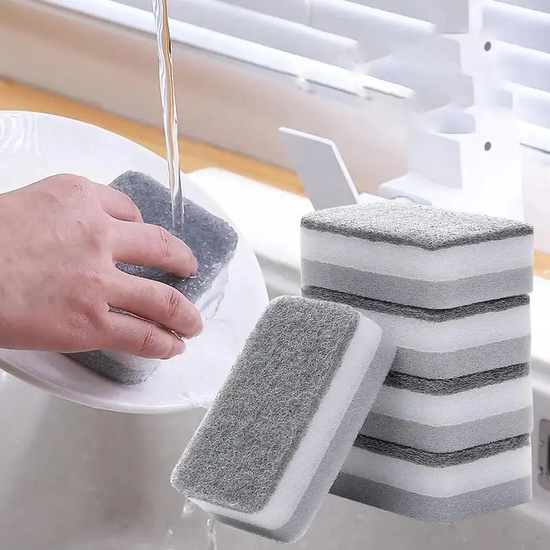 5Pcs Kitchen Cleaning Sponge Set, Double Sided Anti-Scratch Dish Washing Sponge Pads, Multi-Purpose Scrubber for Plates, Pots, Bowls & Bottles, Household Kitchen Cleaning Supplies