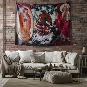 Mexican Flag Eagle Tapestry, Our Lady of Guadalupe & Jesus Christ Print, Vibrant &, Soft & Durable, Home Decor