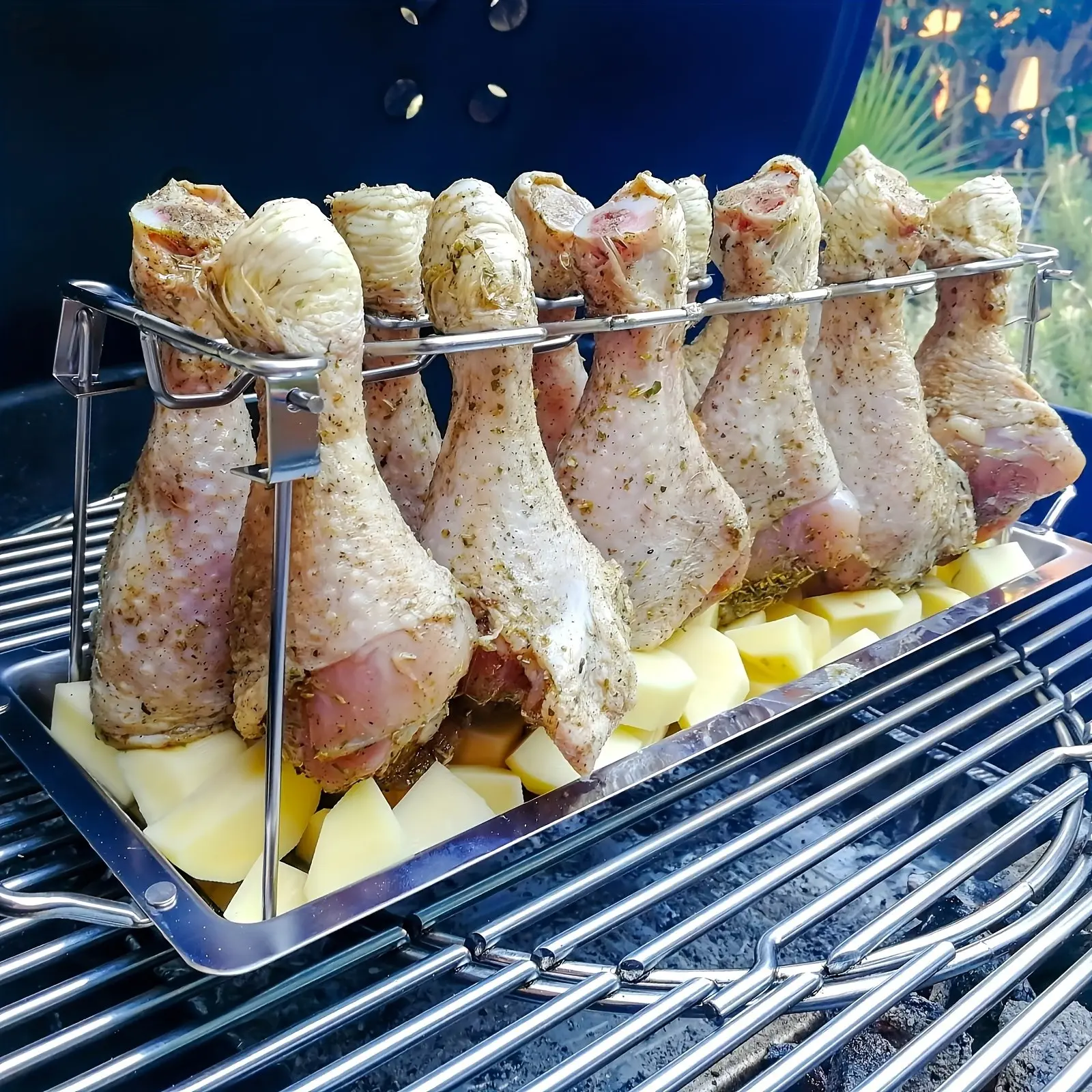 Universal Stainless Steel Chicken Leg Rack for Oven, Electric Grill Adapter, Standing BBQ Stand for Home Kitchen Appliances