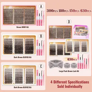 RITALASH 630PCS Dark Brown Cluster Eyelash Kit Natural Airy Wispy Individual Lashes Clusters Large Capacity Pack At Home DIY with Bond&Seal Remover Waterproof & All-Day Retention (WM01-BLR105-BLR102)