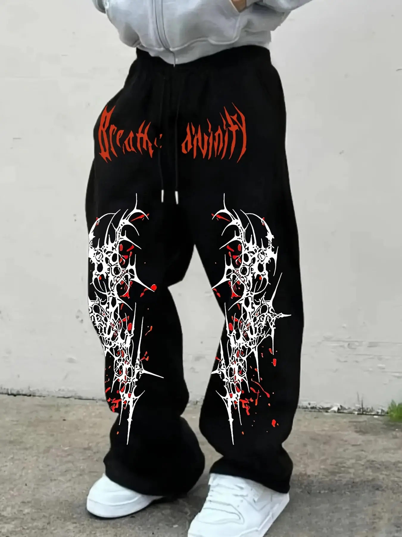 Men's Casual Gothic "Breathe Divinity" Graphic Print Sweatpants, Wide Leg Streetwear Pants for Daily, Street & Goth Outfits, Spring Sale Deals 2026, Skin-Friendly Breathable Fabric #springsaledeals2026 #everydayoutfits #mensweatpants #everydaywear