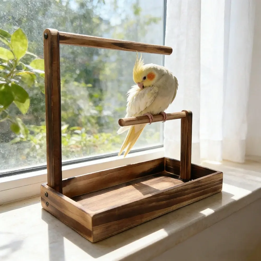 Wooden Parrot Stand Holder, Bird Perch, Training Wooden Rack, Bird Toy, Nest, Food Feeder, Outdoor Avian Supplies for Parrots and Crows