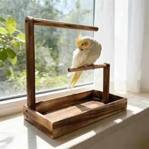 Wooden Parrot Stand Holder, Bird Perch, Training Wooden Rack, Bird Toy, Nest, Food Feeder, Avian Supplies for Parrots and Crows