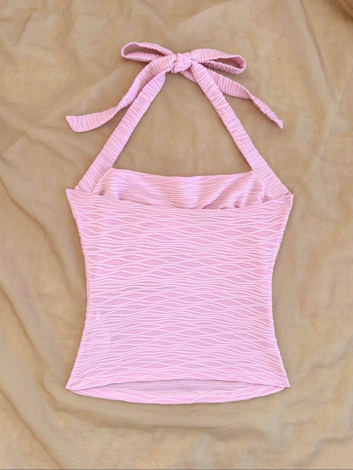 Women's Solid Boho Sleeveless Halter Top, Casual Minimalist Sleeveless Top for Summer, Ladies Clothes for Daily Wear