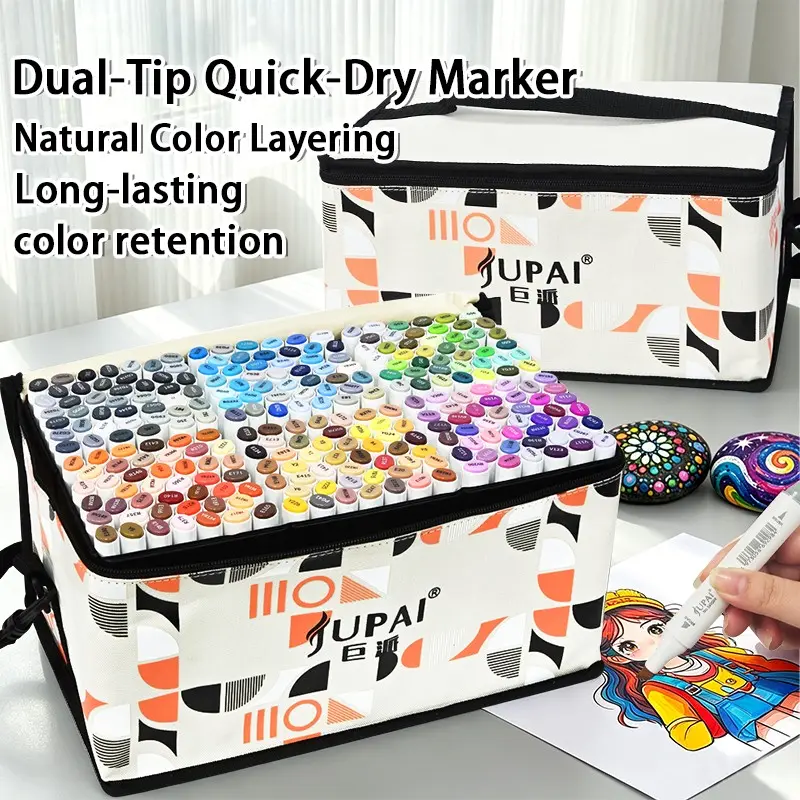 Dual-Ended 265 Colors Markers, Long-Lasting Colorfast, Soft Tip for Details, Wide Tip for Backgrounds, Canvas Bag Included, Professional Art Supplies