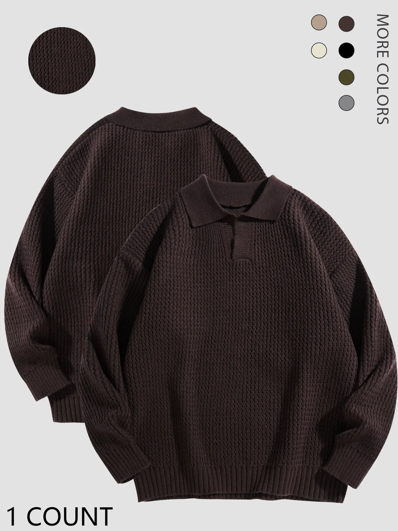 Men's Solid Plain Drop Shoulder Collared Sweater, Regular Fit Casual Long Sleeve Jumper Winter Warm Solid Color Pullover for Fall & Winter, Men's Knitwear for Daily Wear, Casual Fitted Pullover