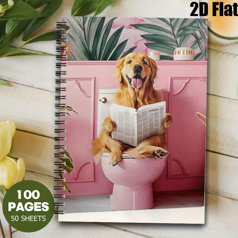 1pc Spiral Notebook 5.7x8.26 inch, Golden Retriever Reading Design, High-Quality Lined Pages, Durable Coil Binding, Perfect for Daily Journaling, Home Office Notes, Travel Log, Great Gift for Dog Lovers, Birthday, Christmas, Back to School Supplies