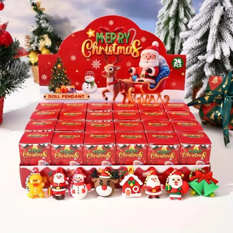 24pcs Christmas Keychain Gift Set Surprise Box – 24 Different Designs (Reindeer, Snowflake, Bell, House & More) | Fun Holiday Advent Calendar Gift for Christmas, Thanksgiving & Party Favors | Viral Holiday Gift Idea | Cute Small Presents