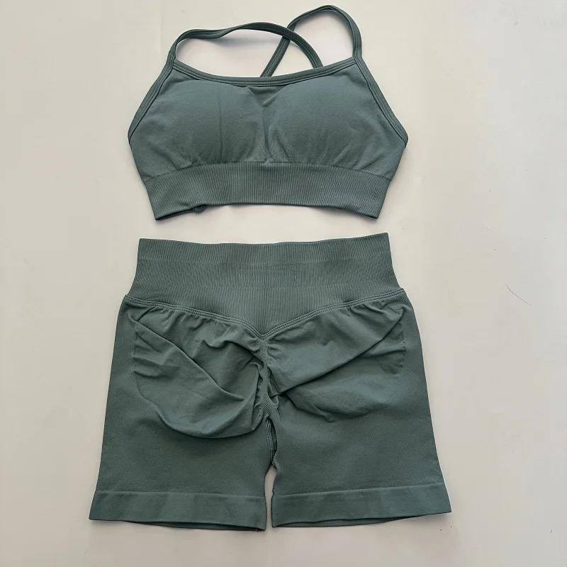 With Logo) DFYFN Yoga Fitness  Women's Seamless Yoga  2-Piece   Backless  Bra Butt-Lifting Shorts Workout Clothes Halter Crop Top Set Tie-Dye Cross Pattern Hoodie sports tracksuits men wrestling suits Men's Velour Patchwork Two-Piece summer thermal track