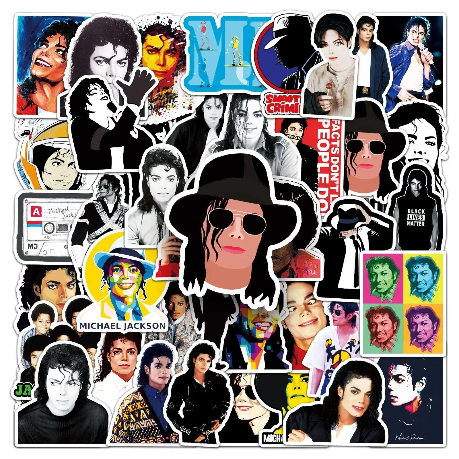 51pcs Michael Jackson Stickers Party Sticker Cartoon Skateboard Fridge Graffiti Suitcase Phone Notebook Sticker Birthday Gift