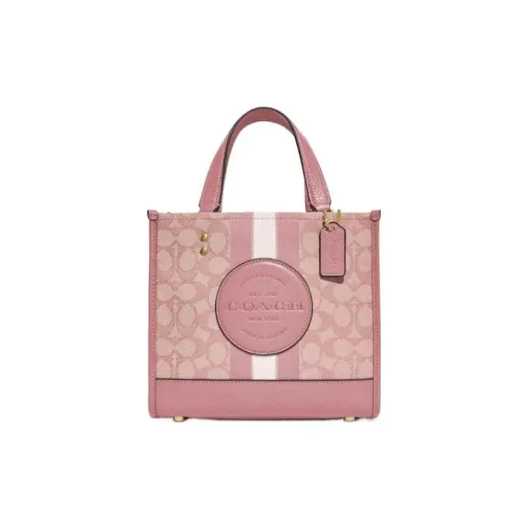 COACH Dempsey 22 Classic Stripe Canvas and Leather Tote Bag for Women, Smoke Rose Pink