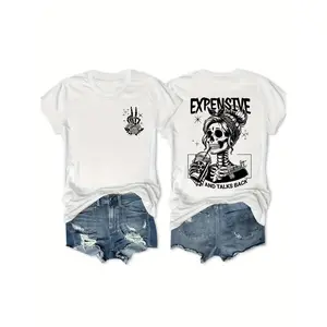 Short Sleeve Double-Sided Letter Skull Oversized Round Neck Fashion T-Shirt