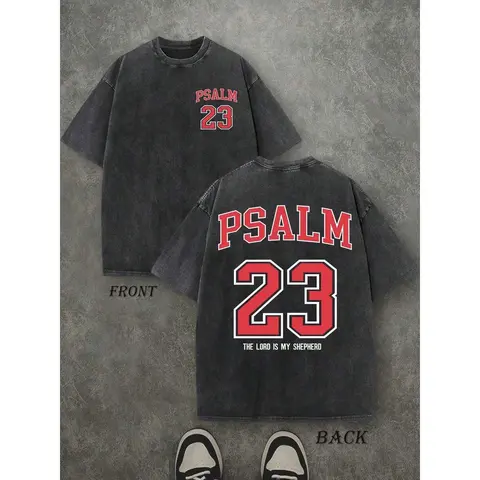 Women's Christian Cotton Printed Round Neck Retro Faith Tee - Cute, Bold "The Lord Is My Shepherd" Scripture Graphic, Vintage Washed Short-Sleeve, Relaxed Fit Breathable Streetwear Top for Party, Work, Daily Casual
