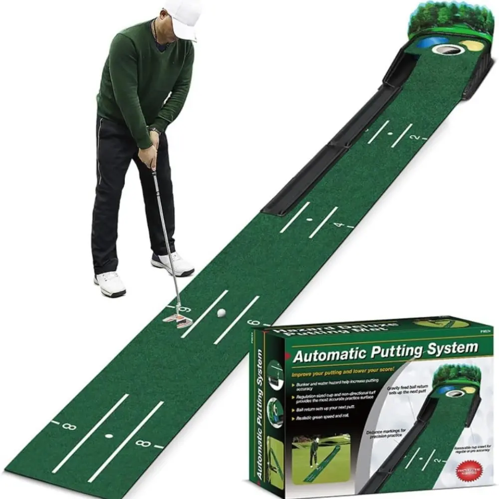 Putting Green Indoor - Golf Putting Mat boasts Genuine Green Speed and a Wrinkle-Free Surface. 8ft Practice Putting Mat with lenticular 3D Backplate, Alignment Guides and Ball Return, Golf Training Aids