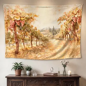 Tuscan Vineyard Landscape Artwork Tapestry - Large Printed Horizontal Polyester Wall Art, Decor Accessories for Living Room, No-Installation Indoor-Outdoor Room Decorations, Holiday Gift for Family