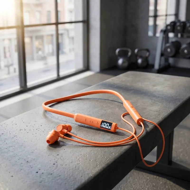 Neck‑Hanging Bluetooth Earphones, Wireless Sports In‑Ear Earbuds with LED Digital Power Display, Sweatproof Neckband Headset, Built‑in Microphone for Hands‑Free Calls, Long Battery Playtime, Suitable for Running Gym Workout Travel Gaming, Work with iOS An