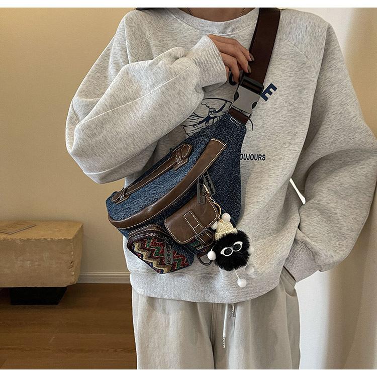 Denim Canvas Dumpling Bag – Cross-body & Waist Bag – Trendy Diagonal Bag for Cool Girls