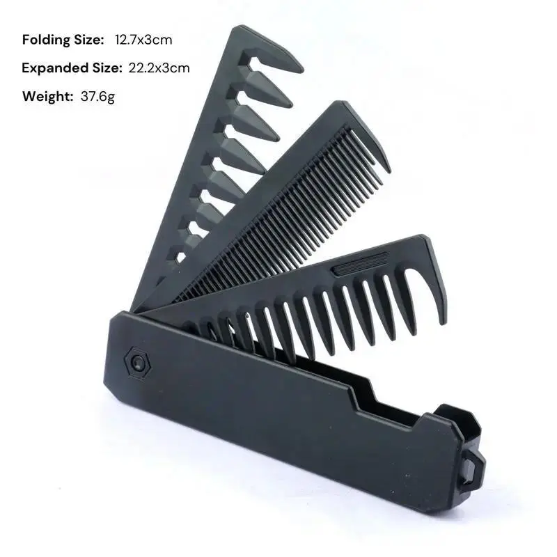 Professional 3 in 1 Pocket Folding Combs Wide Tooth Oil Head Comb Beard Combing Hair Cutting Comb Barber Hair Clipper Comb Salon Hair Styling Tool