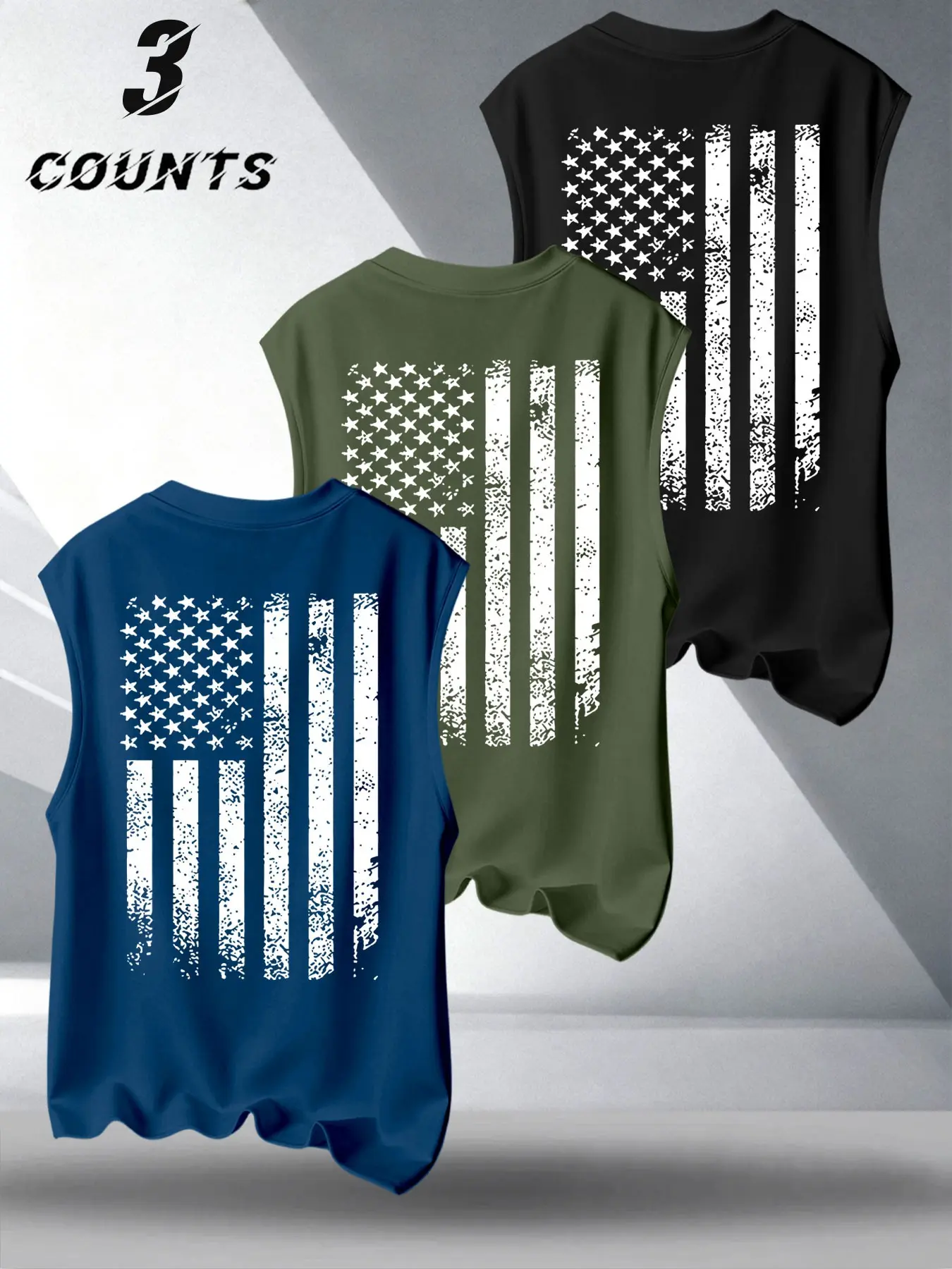 Men's Vintage Classic Patriotic Stylish Tank Top, Loose-Fit Oversized Breathable Round Neck Sleeveless Shirt, Sporty Letter Print, Daily Wear American Style