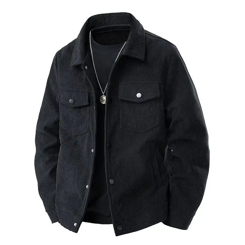 Men's Classic Corduroy Shirt Jacket - Collared Button-Down, Fitted Long-Sleeve Coat with Pockets, Warm Autumn Winter Outerwear Staple