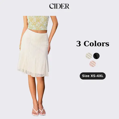Cider Cotton-blend A Line Mid Rise Lace Flower Midi Skirt