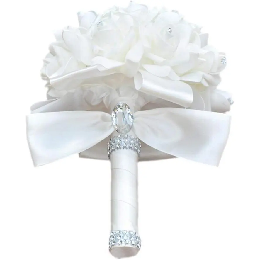 White Wedding Bouquets for Bride and Bridesmaids, Bridesmaid Holding Flowers for Wedding DecorationGift