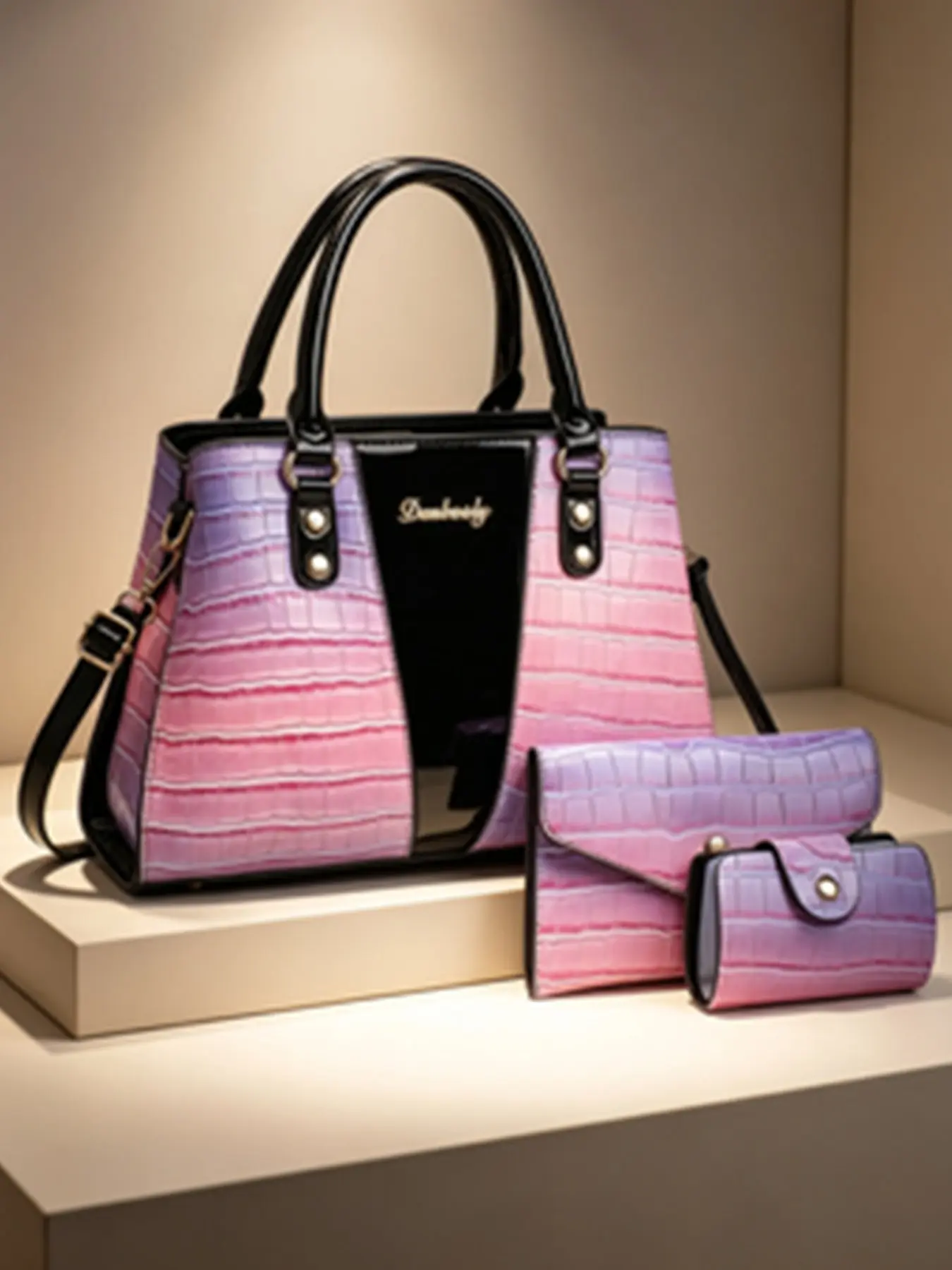 Luxury Gradient Crocodile Texture Handbag Set, Elegant Crossbody Bag with Wallet Cardholder, Fashion Crossbody Purse, Perfect for Daily Commute and Office Use, Crossbody Handbag Sets