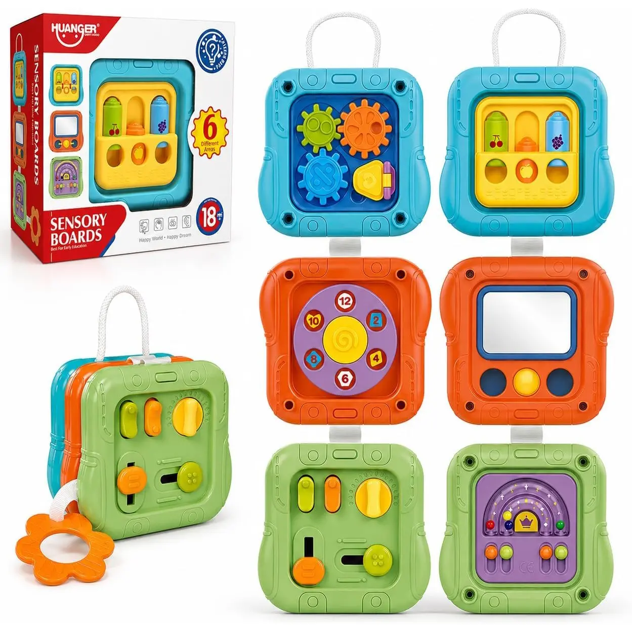 6-in-1 Busy Board for Toddlers 1-3, Sensory Activity Board with Fine Motor Skills Toys, Portable Travel Toy, Montessori Busy Board, Educational Learning Toy for Boys and Girls Ages 1-3