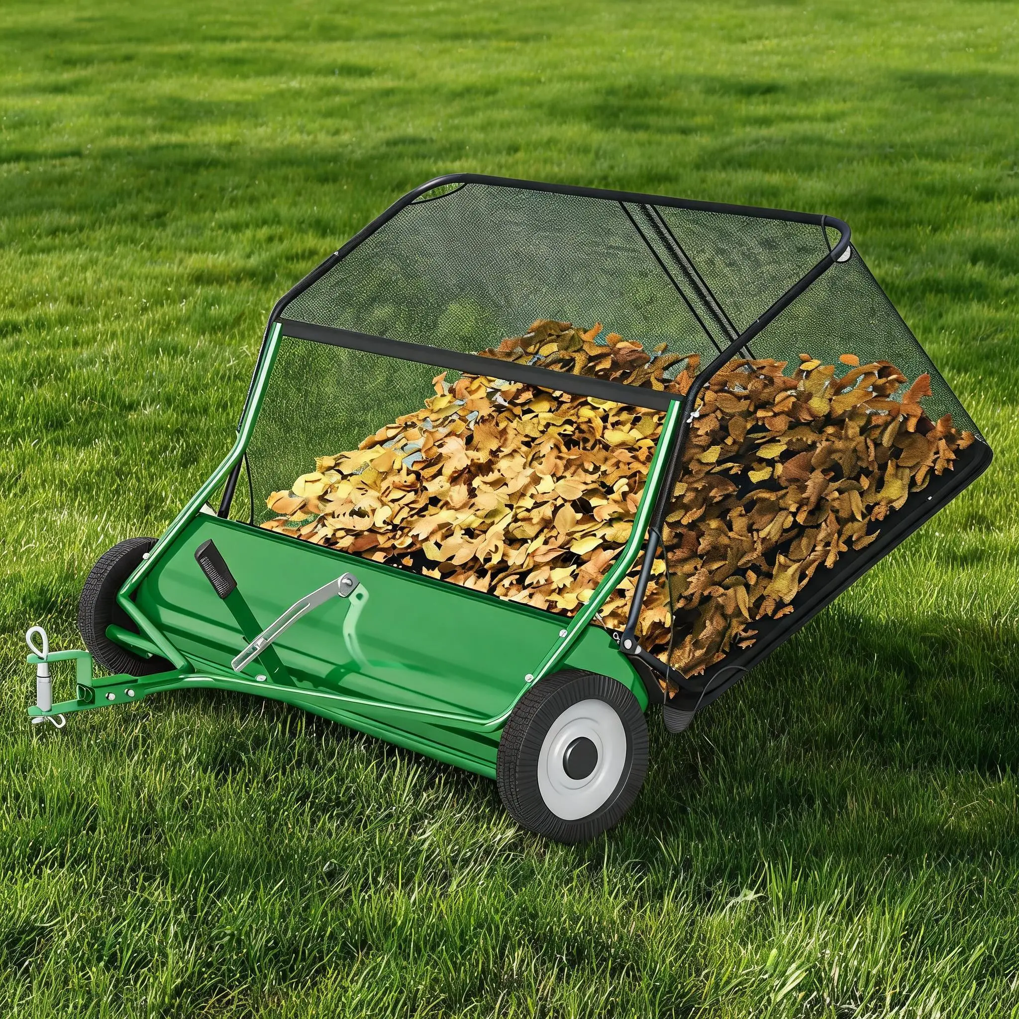 50" Tow-Behind Lawn Sweeper, 26 cu. ft. Large Hopper Leaf & Grass Collector, Heavy Duty Yard Sweeper with Adjustable Height for Garden